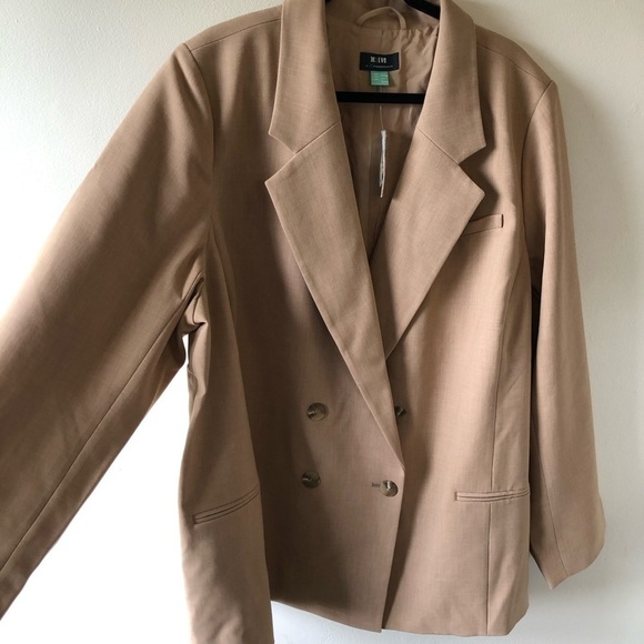 Maeve Anthropologie Tan Beige Plus Double Breasted Blazer 24W - Picture 8 of 11